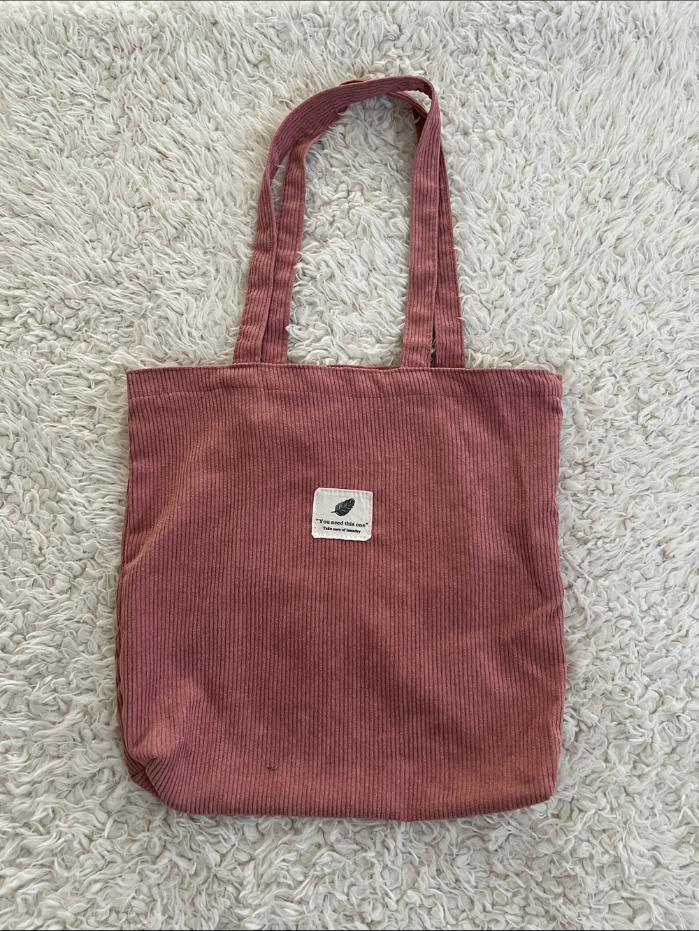 Pink Corduroy Tote Bag Take Care Of The Laundry Casual